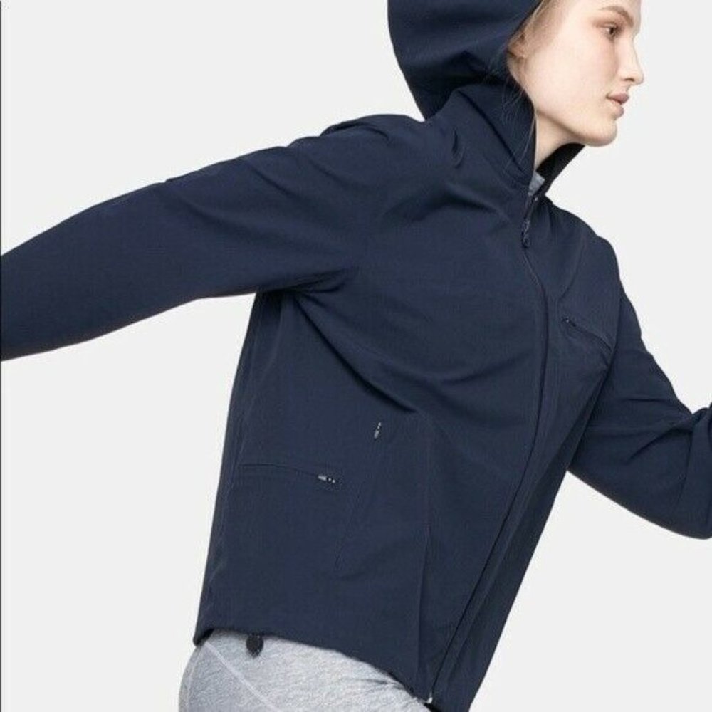Outdoor Voices Jacket Navy Blue Zip Up Hooded Zipped Pockets Soft Shell Size XS